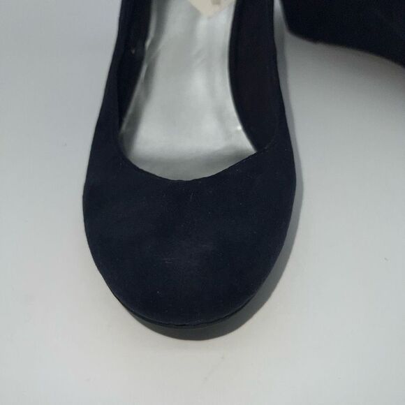 It’s OK Ankle Strap Deep Navy Blue Suede Wedge Heel Shoes‎ - Picture 3 of 10